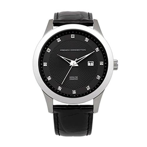 Image of French Connection Men's Quartz Watch with Black Dial Analogue Display and Black Leather Strap FC1135B