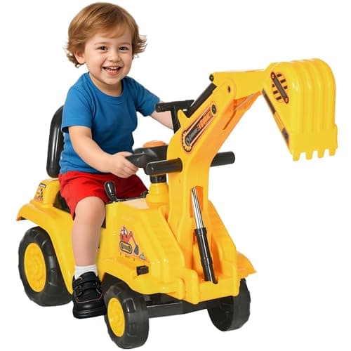 Image of HOMCOM Ride On Tractor, 2 in 1 Kids Ride On Digger Pull Cart with Bucket, Under Seat Storage, Horn, High Backrest, Ride On Toy for 1.5-4 Years, Yellow