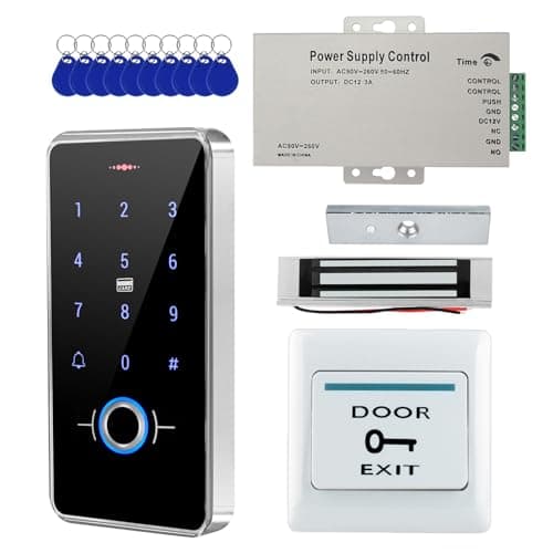Image of ReaIOKbii IP68 Waterproof Outdoor Fully Fingerprint Door Access Control System Kit – RFID Keypad Entry with 180KG Magnetic Lock, 13.56MHz, DC12V Power Supply, Exit Button & 10 Key Fobs
