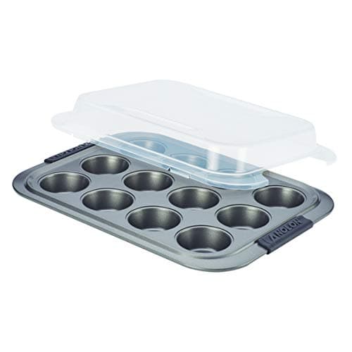 Image of Anolon 12 Cup Advanced Nonstick Bakeware Muffin Pan with Silicone Grips, Gray