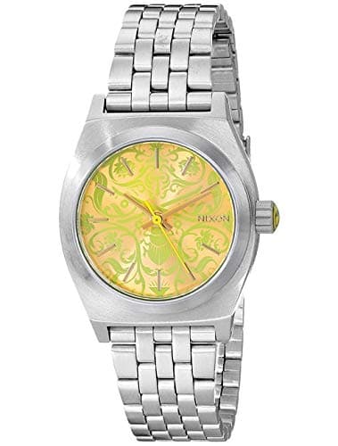 Image of Nixon Ladies'Watch XS Small Plate Time Newon Yellow Dial Analogue Display and Silver Stainless Steel A 3991898–00