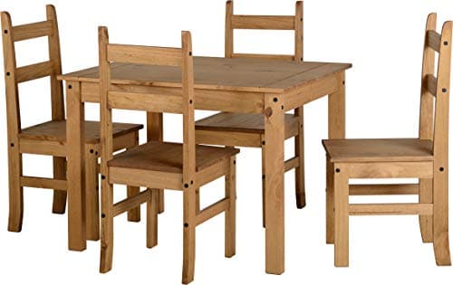 Image of Seconique Corona Budget Dining Set with 4 Dining Chairs in Distressed Waxed Pine