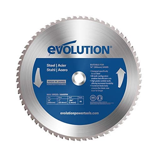 Image of Evolution Power Tools 66TBLADE Blade for Cutting Mild Steel, For Circular and Chop Saws, Carbide-Tipped TCT Blade For Cold Metal Cutting, 66 Teeth, 355 mm