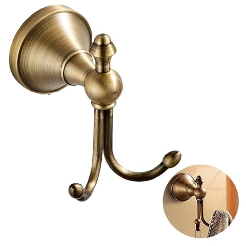 Image of YWHWLX Vintage Brass Towel Hook Hanger Double Robe Hooks Wall Mounted for Bathroom Bronze Antique Brass Wall Towel Robe Hook Clothes Hanger/for Kitchen Room high Load-Bearing-1PC
