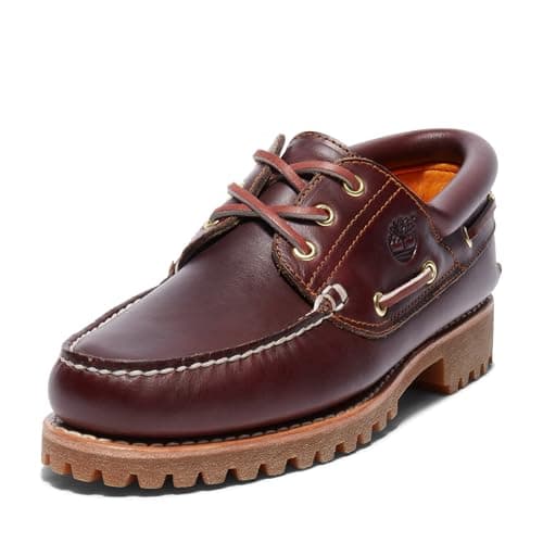 Image of Timberland Men's Traditional Handsewn 3-Eyelet Classic Lug Boat Shoe, Burgundy Full Grain, 9.5 Wide