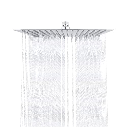 Image of Ibergrif M20294 Rain Shower Head, 12 Inch Square Fixed Showerhead, 304 Stainless Steel Ultra Thin Top Spray Shower Head with 256 Silicone Jets for Bathroom, Chrome