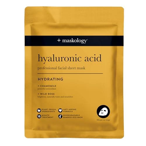 Image of MASKOLOGY HYALURONIC ACID Professional Face Sheet Mask Pack of 1 | Anti Aging Face Mask | Hydrating Face Masks Skincare | Chamomile & Wild Rose | 100% Plant Based |