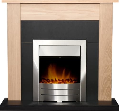 Image of Adam Southwold Fireplace in Oak & Black with Colorado Electric Fire in Brushed Steel, 43 Inch