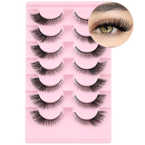 Image of 7 Pairs Fox Eye Lashes Wispy Eyelashes Natural Look Clear Band Lashes Fluffy Faux Mink Lashes Natural False Lashes Pack by June tech