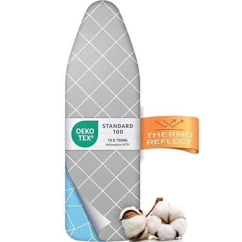 Image of Timbley Turbo Ironing Board Cover 140x40 – Heat-reflective for faster ironing – Easy to install with elastic band – Double comfort padding & OEKOTEX100 | Made in EUROPE | Size XL