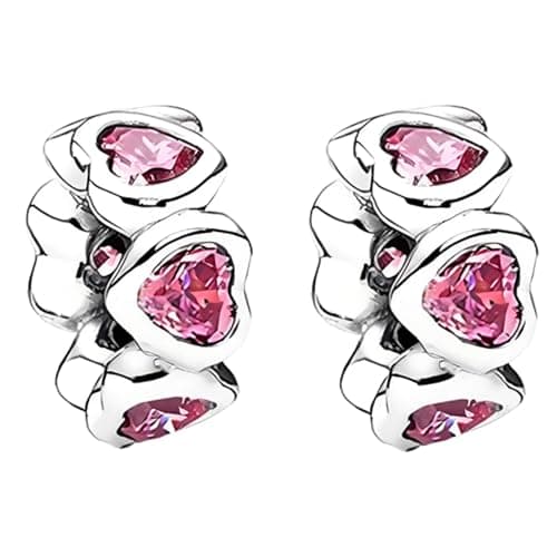 Image of Doyafer 925 Sterling Silver Charms Pink Heart Silicone Spacer Beads Set For Women'S Charms Bracelets 2 Per Pack