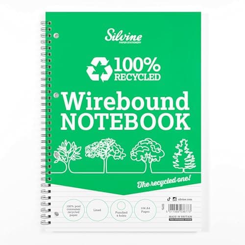 Image of Silvine 104 Page A4 Everyday Recycled Wirebound Notebook, Ruled 8mm Feint [Pack of 12]