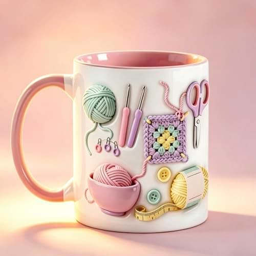 Image of Funny Yarn Lover Mugs for Women, Knitting and Crochet Pattern Mug, Crochet Accessories Ceramic Coffee Mug, Yarn Hooks Knitting Tool Drinking Cup, Crocheting Mugs, Crochets Gift for Crochets Lovers