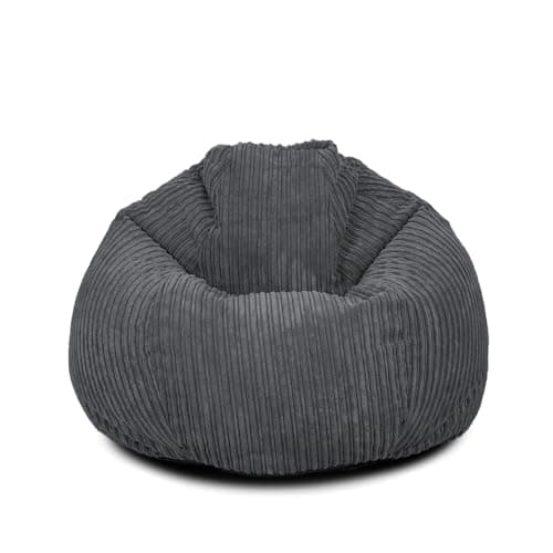 Image of Extra Large Corduroy Ready Filled Adult Bean Bag - Comfortable Beanbag Lounger Chair for All Ages - Recliner Breathable Fabric Gaming Seat Bedroom Lounge 92(H)x102(W)x102(D)cm (Charcoal Grey)