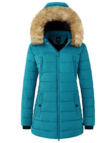 Image of Wantdo Women's Winter Hooded Warm Coat Classic Cotton Parka Jacket Water Resistant Outdoor Jacket Windproof Outerwear Coats Blue S