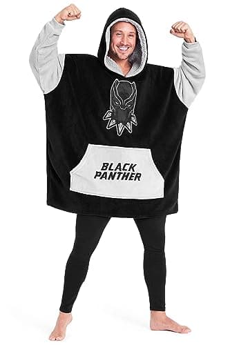 Image of Marvel Oversized Hoodie Blanket for Men and Teenagers Avengers Black Panther Captain America Iron Man - Gifts for Men (Black/Grey)