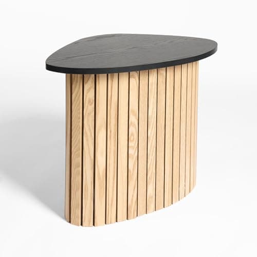 Image of OHS Side Table Living Room, Coffee Table with Madison Ribbed Wood Frame with Black Top Decorative End Tables Nightstand Bedside Tables for Bedroom Office Small Spaces