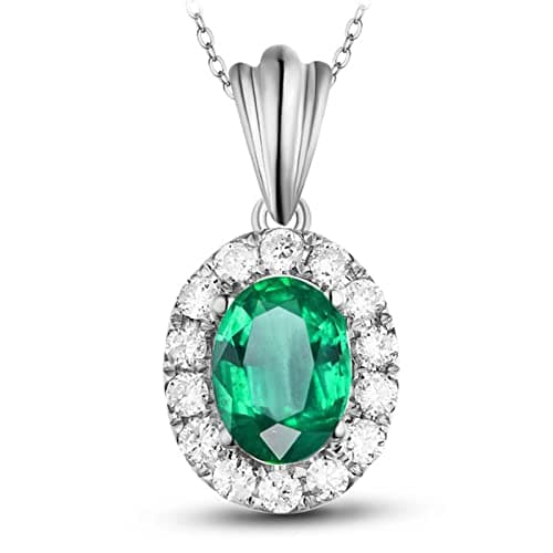 Image of Metal Pendant Necklace, Emerald Pendant Necklace for Women with VS1-VS2 Ideal Cut Gemstone 18K Luxurious Ladies Necklace Gift