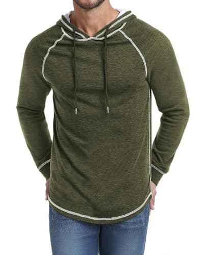 Image of AIYINO Men's Long Sleeve Hoodie Workout Gym Sweatshirt Muscle Fit Fashion Athletic Hoodies Pullover Cotton Hooded T-Shirts L Wine Red