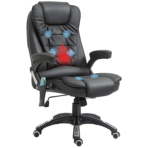 Image of HOMCOM 6-Point Massage Office Chair with Seat Heated for Home Office, PU Leather High Back Executive Desk Chair with Adjustable Height and 360° Swivel for Work Study, Black