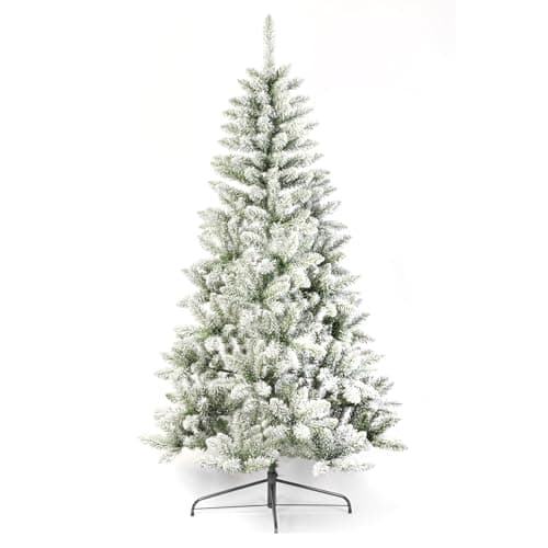 Image of Neo 7ft Scandinavian Tips Spruce Fir Artificial Christmas Tree Xmas Realistic Branches Green Natural Branches with Solid Metal Legs (Flocked Half Tree)