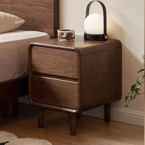 Image of Solid Wood Bedside Table with 2 Drawers, Modern Bedside Cabinet Nightstand with Spacious Storage, Space-Saving Side Table for Bedroom or Living Room, 35L×40D×47H cm (Catalpa Wood, Walnut Finish)