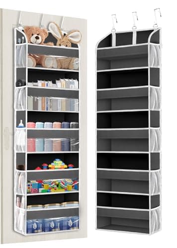 Image of TAHAVICE Over The Door Storage Organiser, Hanging Storage Organiser with 5 Clear Window Pockets, Back of Door Storage for Small Spaces, Bedroom, Toys and Clothes(Grey)