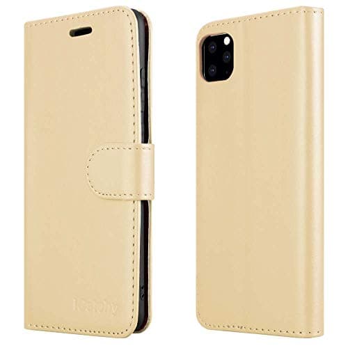 Image of iCatchy iPhone 11 Pro Wallet Case Leather Flip Folio Phone Cover Card Slots Magnetic Stand Slim Protective Design (Gold)