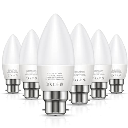 Image of LOHAS-LED Candle Light Bulbs, 60w Bayonet Light Bulb 500LM 5.5W, C37 Warm Light Bulbs 3000K, Non-Dimmable, Candle Bulbs Bayonet, B22 LED Bulb for Chandeliers Wall Lamps Ceiling Fixtures, 6 Pack