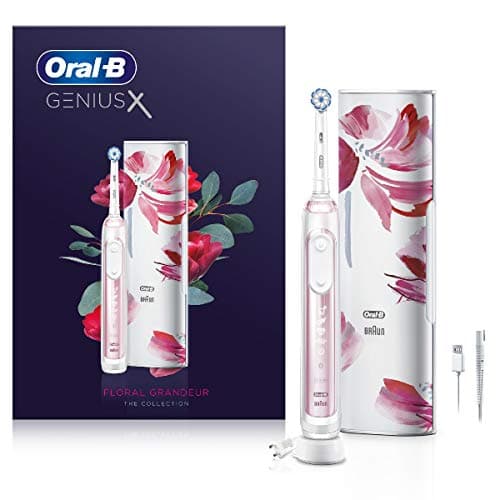 Image of Oral-B Genius X Electric Toothbrush with Artificial Intelligence, App Connected Handle, 1 Toothbrush Head & Travel Case, 6 Mode Display with Teeth Whitening, 2 Pin UK Plug, Blush Pink