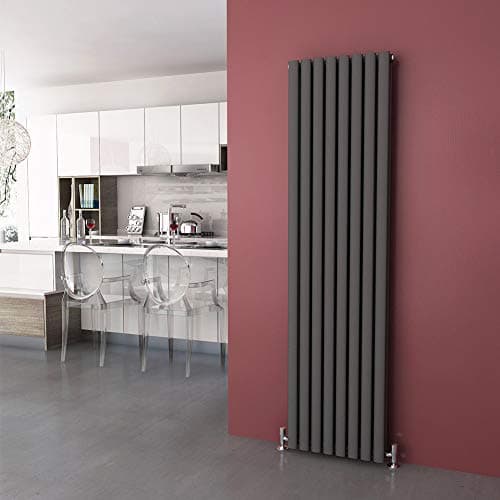 Image of ELEGANT 1800 x 480 mm Modern Vertical Column Designer Radiator Anthracite Oval Double Panel Radiator Heater