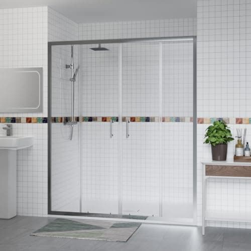 Image of Aquariss 1700x700mm Shower Enclosure Wetroom Cubicle Chrome with 1700mm Sliding Double Shower Screen Doors 6mm Easy Clean Glass, White SMC Anti Slip Shower Tray and Free Waste