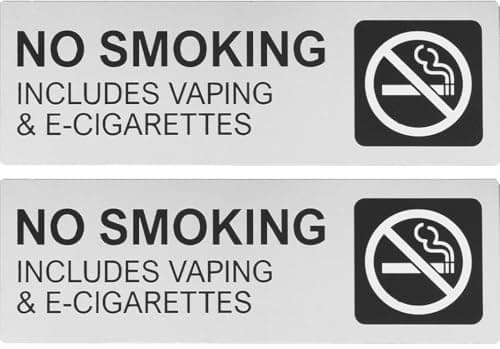 Image of Pack of 2 No Smoking Aluminum Signs, Metal No Smoking or Vaping Plaque Self-Adhesive Backing for Door, Wall or Window Indoor or Outdoor Use, Waterproof No Vaping Sign, Office, Hotel, Restaurants