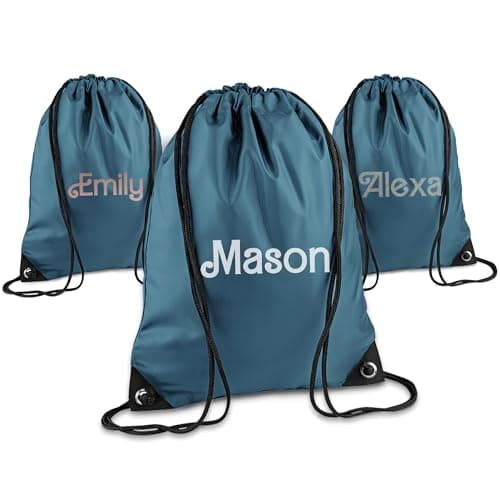 Image of Print Maniacs Personalised Drawstring Bag for Kids Back to School PE Bag, Swim Bag with Name Ideal for Boys, Girls, Toddlers,and Primary School Students Perfect School Bag Airforce Blue