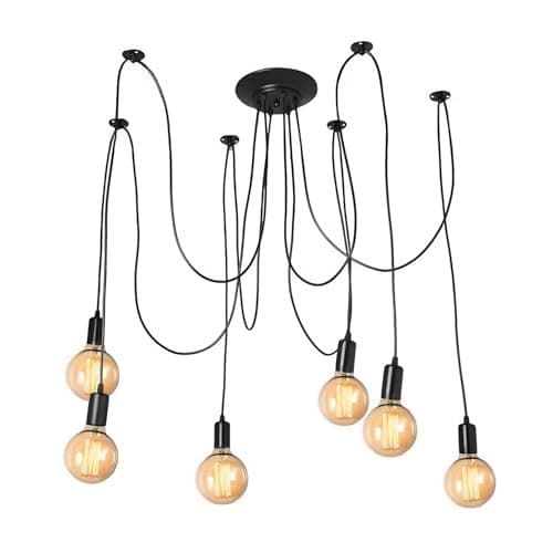 Image of Spider 6 Arms Retro Pendant Vintage Spider Chandelier Bedroom Lamp Industrial Ceiling Light Pendant for Bedroom Living Room Dining Room Hotel Bar