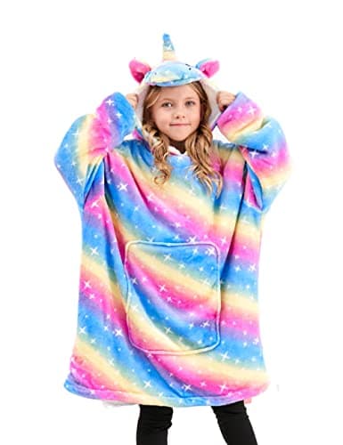 Image of Ceruwum Unicorn Hoodies for Girls, Unicorn Hooded Sweatshirt, Oversized Hoodie Blanket for Kids (Rainbow, 8-9 Years)