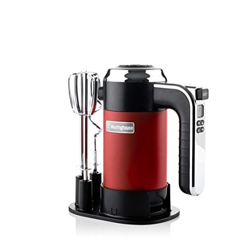 Image of Westinghouse Retro Hand Mixer for Baking - 350W Handheld Electric Whisk - Includes 2 Egg Beaters and 2 Dough Hooks - Powerful Food Mixer for Kitchen Use with 6 Speeds & Turbo - Red