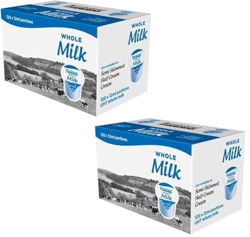 Image of Lakeland Full Fat Milk Pots 12ml 2 x 120 (total 240 Portions) (Whole Milk) Suitable for Various Settings Single-Serve for Tea & Coffee