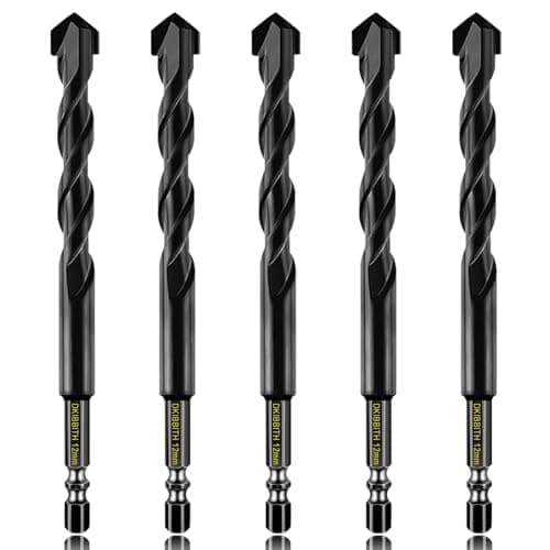 Image of 5 Pcs 12mm Masonry Drill Bits Set, Carbide Concrete Drill Bits for Brick, Stone, Concrete, Tile, Ceramic, Porcelain, Glass, Plastic, Wood and More, Quick Change 6mm Hex Shank, with Sturdy Case