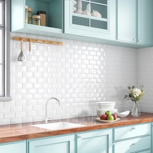 Image of Yoillione Upgrade Self Adhesive 3D Metro Subway Wall Tiles - White Thick Peel and Stick Tiles, 10 Sheets