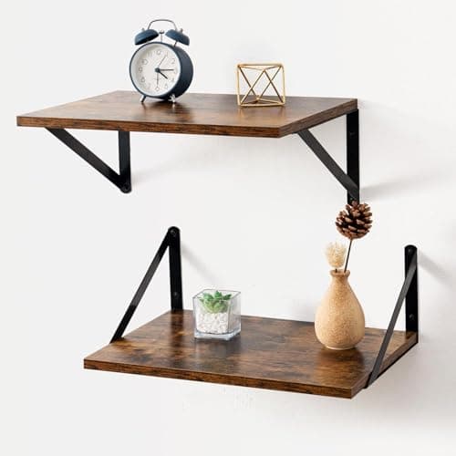 Image of Mardili 12 Inch Deep Floating Shelves for Wall, 16W x 12D Wood Wall Shelves Set of 2-Dark Brown