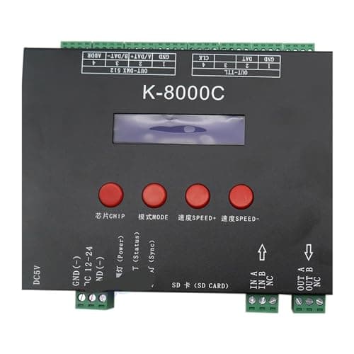 Image of HKYPCOKVK K-8000C Programmable DMX/SPI SD Card LED Pixel Controller; Offline; DC5-24V RGB Full-Color LED Pixel Light Strip