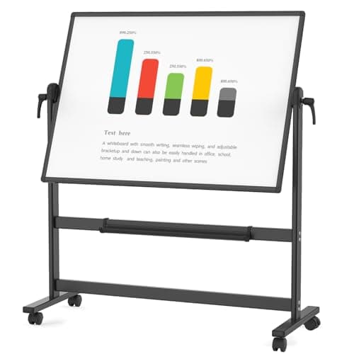 Image of VIZ-PRO Double-Sided Magnetic Mobile Whiteboard, 120 x 90 cm, Black Aluminium Frame and Stand