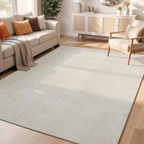 Image of Rugs by Desire Comfy Washable Modern Living Room Rug Polyester Plain Indoor Area Rug with Low Pile - Anti-Slip Felt Backing SuperSoft Carpet Bedroom-Hallway, Cream, 200x280 cm