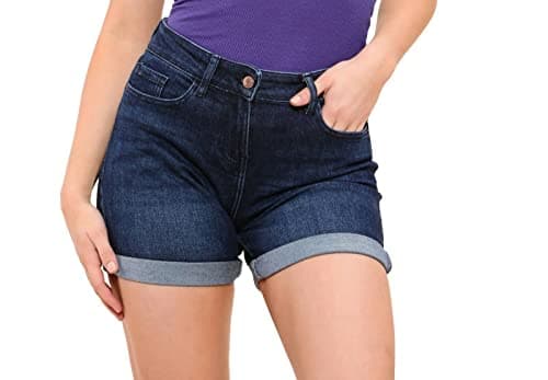 Image of Womens Ex High Street Brand Denim Shorts Boyfriend Stretchy Mid Rise Ladies Hot Pants Size UK 8-22 (16, Dark Blue)
