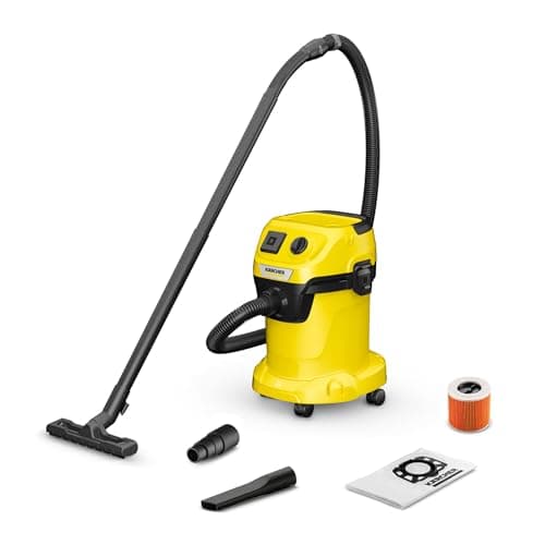 Image of KÄRCHER wet and dry vacuum cleaner WD 3 P, power: 1000 W, container: 17 l, suction hose: 2 m, cartridge filter, fleece filter bag, floor and crevice nozzle, blower function, device socket