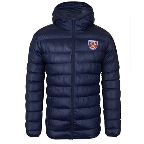 Image of West Ham United FC Mens Quilted Jacket Hooded Winter Coat Official Gift Navy Blue Medium