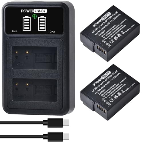 Image of PowerTrust 2Pcs DMW-BLC12 DMW BLC12E Battery and Charger for Panasonic Lumix DC-G95 /DC-G90 DMC-FZ2500 DMC-FZ1000 FZ1000 II DMC-GH2 FZ300 FZ200 G85 G5 G6 G7 GX8