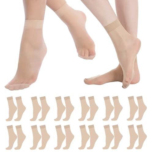 Image of Guthrie 12 Pairs Women's Ankle Sheer Socks,Transparent Nylon Pop Socks, Silky Breathable Hosiery for Short Dress,Comfortable and Stylish,Nude