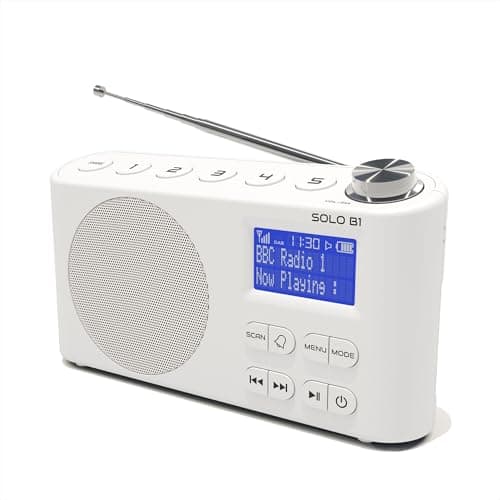 Image of DAB/DAB+ & FM Portable Digital Radio | Bluetooth | Rechargeable Battery | Dual Alarms & Sleep Timer | Perfect for Home, Office or Outdoors | AZATOM Solo B1 (White)